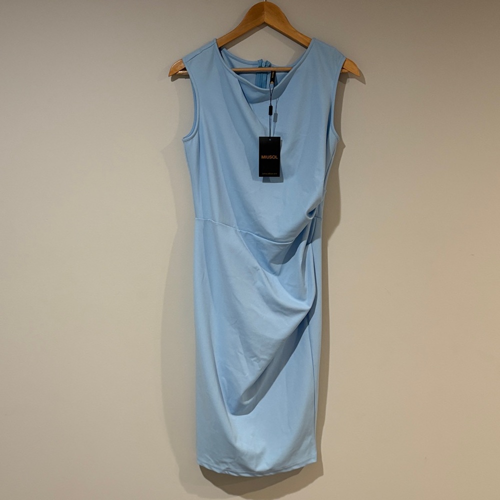 Miusol Pastel Blue Sleeveless Draped Midi Dress